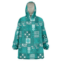Vintage Hawaiian Quilting Patterns Wearable Blanket Hoodie Turquoise Style Tribal Fabric Patchwork - Polynesian Pride