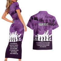 Anzac Day Gallipoli Personalised Couples Matching Short Sleeve Bodycon Dress and Hawaiian Shirt Purple Poppy Flowers LT9 - Polynesian Pride