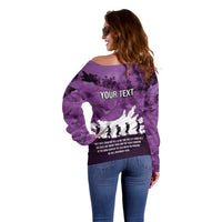 Anzac Day Gallipoli Personalised Off Shoulder Sweater Purple Poppy Flowers