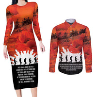 Anzac Day Gallipoli Personalised Couples Matching Long Sleeve Bodycon Dress and Long Sleeve Button Shirt Red Poppy Flowers LT9 Red - Polynesian Pride
