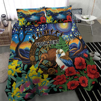 Kiwi-Kookaburra Bird ANZAC Personalised Bedding Set Aussie Golden Wattle Poppy Flowers