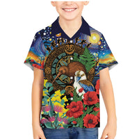 Kiwi-Kookaburra Bird ANZAC Personalised Family Matching Mermaid Dress and Hawaiian Shirt Aussie Golden Wattle Poppy Flowers