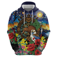 Kiwi-Kookaburra Bird ANZAC Personalised Hoodie Aussie Golden Wattle Poppy Flowers