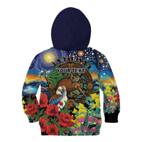 Kiwi-Kookaburra Bird ANZAC Personalised Kid Hoodie Aussie Golden Wattle Poppy Flowers