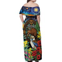 Kiwi-Kookaburra Bird ANZAC Personalised Off Shoulder Maxi Dress Aussie Golden Wattle Poppy Flowers