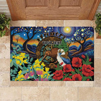 Kiwi-Kookaburra Bird ANZAC Personalised Rubber Doormat Aussie Golden Wattle Poppy Flowers