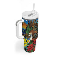 Kiwi-Kookaburra Bird ANZAC Personalised Tumbler With Handle Aussie Golden Wattle Poppy Folowers