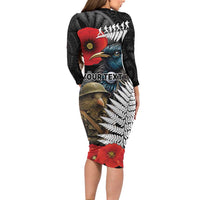 Kiwi-Tui Bird Soldier ANZAC Day Personalised Family Matching Long Sleeve Bodycon Dress and Hawaiian Shirt Maori Silver Fern Motif LT9 - Polynesian Pride