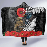 Kiwi-Tui Bird Soldier ANZAC Day Personalised Hooded Blanket Maori Silver Fern Motif