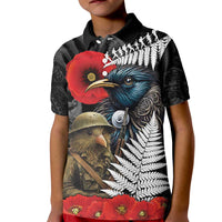 Kiwi-Tui Bird Soldier ANZAC Day Personalised Kid Polo Shirt Maori Silver Fern Motif