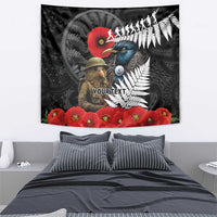 Kiwi-Tui Bird Soldier ANZAC Day Personalised Tapestry Maori Silver Fern Motif