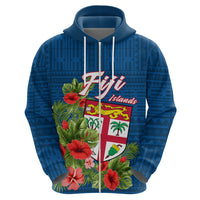 Custom Fiji Hoodie Tropical Flowers and Tapa Pattern LT9 - Polynesian Pride