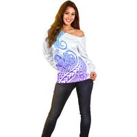 Polynesian Off Shoulder Sweater Tribal Tattoo Gradient 04 Screen Color LT9 - Polynesian Pride