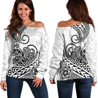 Polynesian Off Shoulder Sweater Tribal Tattoo Black Screen Color LT9 Women Black - Polynesian Pride