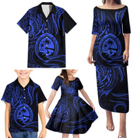 Polynesian Guam Coat of Arms Family Matching Puletasi and Hawaiian Shirt Polynesian Tribal Tattoo Blue Version LT9 - Polynesian Pride