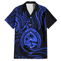 Polynesian Guam Coat of Arms Family Matching Puletasi and Hawaiian Shirt Polynesian Tribal Tattoo Blue Version LT9 Dad's Shirt - Short Sleeve Blue - Polynesian Pride