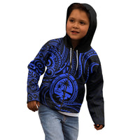 Polynesian Pride Guam Kid Hoodie With Polynesian Tribal Tattoo and Coat of Arms Blue Version LT9 - Polynesian Pride