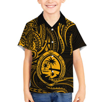 Polynesian Guam Coat of Arms Family Matching Puletasi and Hawaiian Shirt Polynesian Tribal Tattoo Gold Version LT9 Son's Shirt Gold - Polynesian Pride