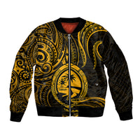 Polynesian Pride Guam Sleeve Zip Bomber Jacket With Polynesian Tribal Tattoo and Coat of Arms Gold Version LT9 Unisex Gold - Polynesian Pride
