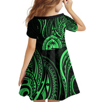 Polynesian Guam Coat of Arms Family Matching Long Sleeve Bodycon Dress and Hawaiian Shirt Polynesian Tribal Tattoo Green Version