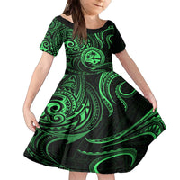 Polynesian Guam Coat of Arms Family Matching Puletasi and Hawaiian Shirt Polynesian Tribal Tattoo Green Version LT9 Daughter's Dress Green - Polynesian Pride