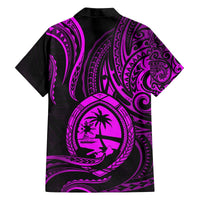 Polynesian Guam Coat of Arms Family Matching Off The Shoulder Long Sleeve Dress and Hawaiian Shirt Polynesian Tribal Tattoo Purple Version