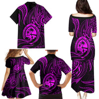 Polynesian Guam Coat of Arms Family Matching Puletasi and Hawaiian Shirt Polynesian Tribal Tattoo Purple Version LT9 - Polynesian Pride
