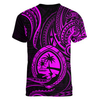 Polynesian Pride Guam Women V Neck T Shirt With Polynesian Tribal Tattoo and Coat of Arms Purple Version LT9 - Polynesian Pride