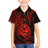 Polynesian Guam Coat of Arms Family Matching Short Sleeve Bodycon Dress and Hawaiian Shirt Polynesian Tribal Tattoo Red Version LT9 Son's Shirt Red - Polynesian Pride