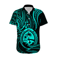 Polynesian Pride Guam Hawaiian Shirt With Polynesian Tribal Tattoo and Coat of Arms Turquoise Version LT9 - Polynesian Pride