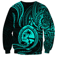 Polynesian Pride Guam Sweatshirt With Polynesian Tribal Tattoo and Coat of Arms Turquoise Version LT9 - Polynesian Pride
