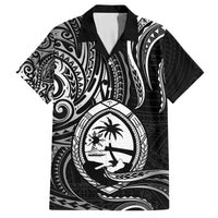 Polynesian Guam Coat of Arms Family Matching Puletasi and Hawaiian Shirt Polynesian Tribal Tattoo Black Version LT9 Dad's Shirt - Short Sleeve Black - Polynesian Pride