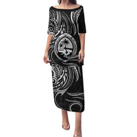 Polynesian Guam Coat of Arms Family Matching Puletasi and Hawaiian Shirt Polynesian Tribal Tattoo Black Version LT9 Mom's Dress Black - Polynesian Pride