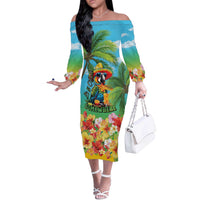 Always 5 O'clock Off The Shoulder Long Sleeve Dress Hawaiian Tropical Parrot LT9 Women Blue - Polynesian Pride