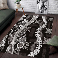 Hawaii Puakenikeni and Maile Lei Area Rug Black Japanese Wave Style - Polynesian Pride
