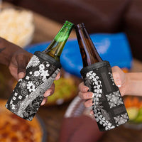 Hawaii Puakenikeni and Maile Lei 4 in 1 Can Cooler Tumbler Black Japanese Wave Style - Polynesian Pride