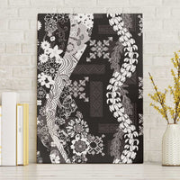 Hawaii Puakenikeni and Maile Lei Canvas Wall Art Black Japanese Wave Style - Polynesian Pride