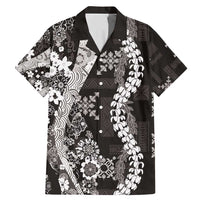 Hawaii Puakenikeni and Maile Lei Family Matching Mermaid Dress and Hawaiian Shirt Black Japanese Wave Style LT9 Dad's Shirt - Short Sleeve Black - Polynesian Pride