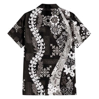Hawaii Puakenikeni and Maile Lei Family Matching Off Shoulder Short Dress and Hawaiian Shirt Black Japanese Wave Style LT9 - Polynesian Pride