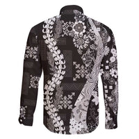 Hawaii Puakenikeni and Maile Lei Family Matching Off Shoulder Short Dress and Hawaiian Shirt Black Japanese Wave Style LT9 - Polynesian Pride