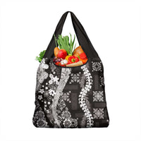 Hawaii Puakenikeni and Maile Lei Grocery Bag Black Japanese Wave Style - Polynesian Pride