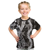 Hawaii Puakenikeni and Maile Lei Kid T Shirt Black Japanese Wave Style - Polynesian Pride