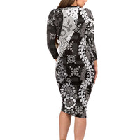 Hawaii Puakenikeni and Maile Lei Long Sleeve Bodycon Dress Black Japanese Wave Style - Polynesian Pride