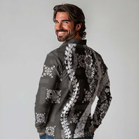 Hawaii Puakenikeni and Maile Lei Long Sleeve Polo Shirt Black Japanese Wave Style - Polynesian Pride