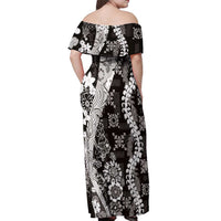 Hawaii Puakenikeni and Maile Lei Off Shoulder Maxi Dress Black Japanese Wave Style - Polynesian Pride