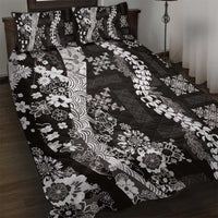 Hawaii Puakenikeni and Maile Lei Quilt Bed Set Black Japanese Wave Style - Polynesian Pride