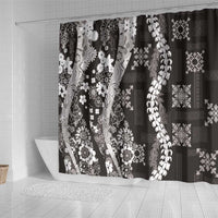 Hawaii Puakenikeni and Maile Lei Shower Curtain Black Japanese Wave Style - Polynesian Pride