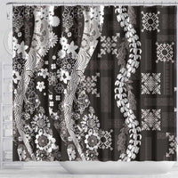 Hawaii Puakenikeni and Maile Lei Shower Curtain Black Japanese Wave Style - Polynesian Pride