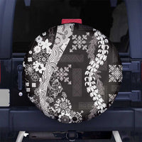 Hawaii Puakenikeni and Maile Lei Spare Tire Cover Black Japanese Wave Style - Polynesian Pride