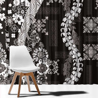 Hawaii Puakenikeni and Maile Lei Window Curtain Black Japanese Wave Style - Polynesian Pride
